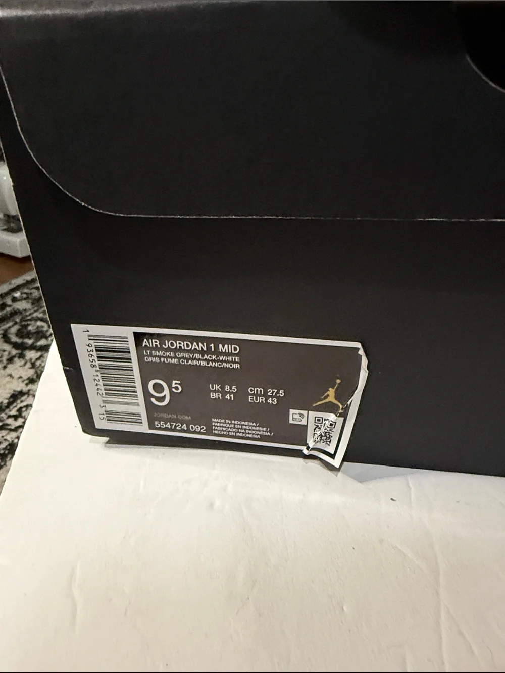 Jordan 1 Mid Light Smoke Sneakers - White, Gray, Black